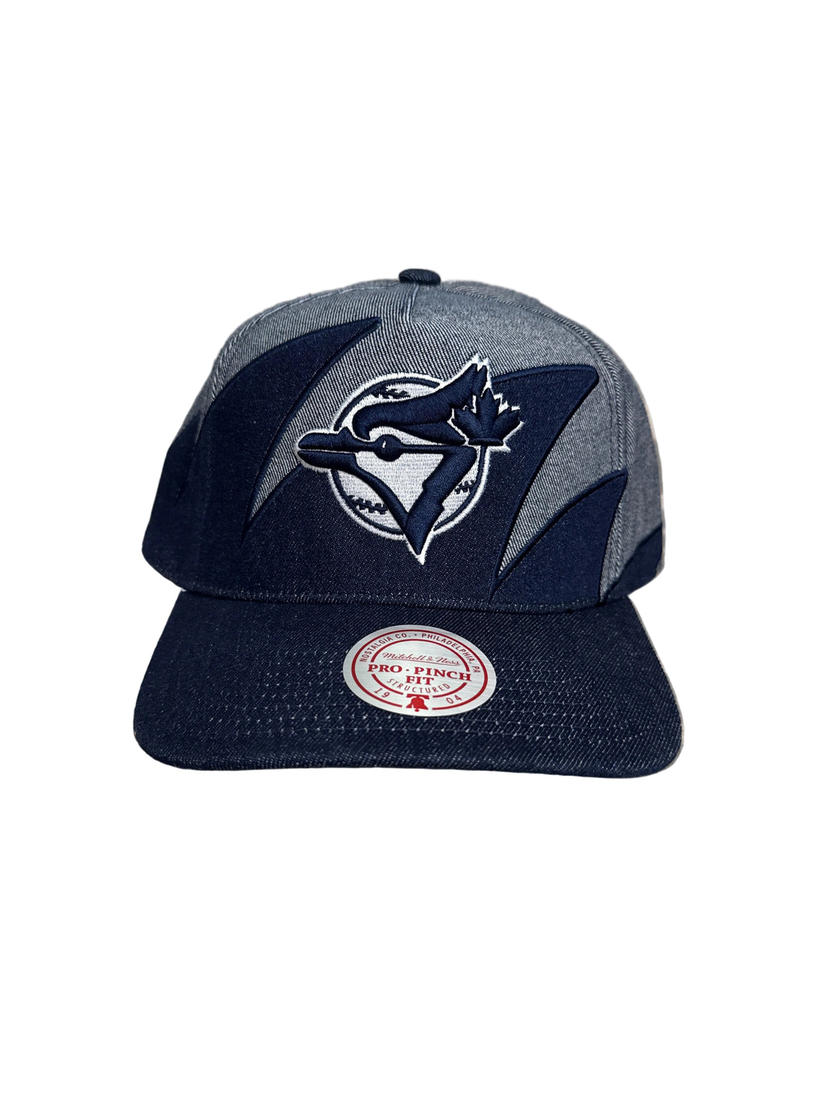 Toronto Blue Jays Mitchell & Ness Shark Pro Pinch A-Frame Structured Fit Snapback Hat - Denim