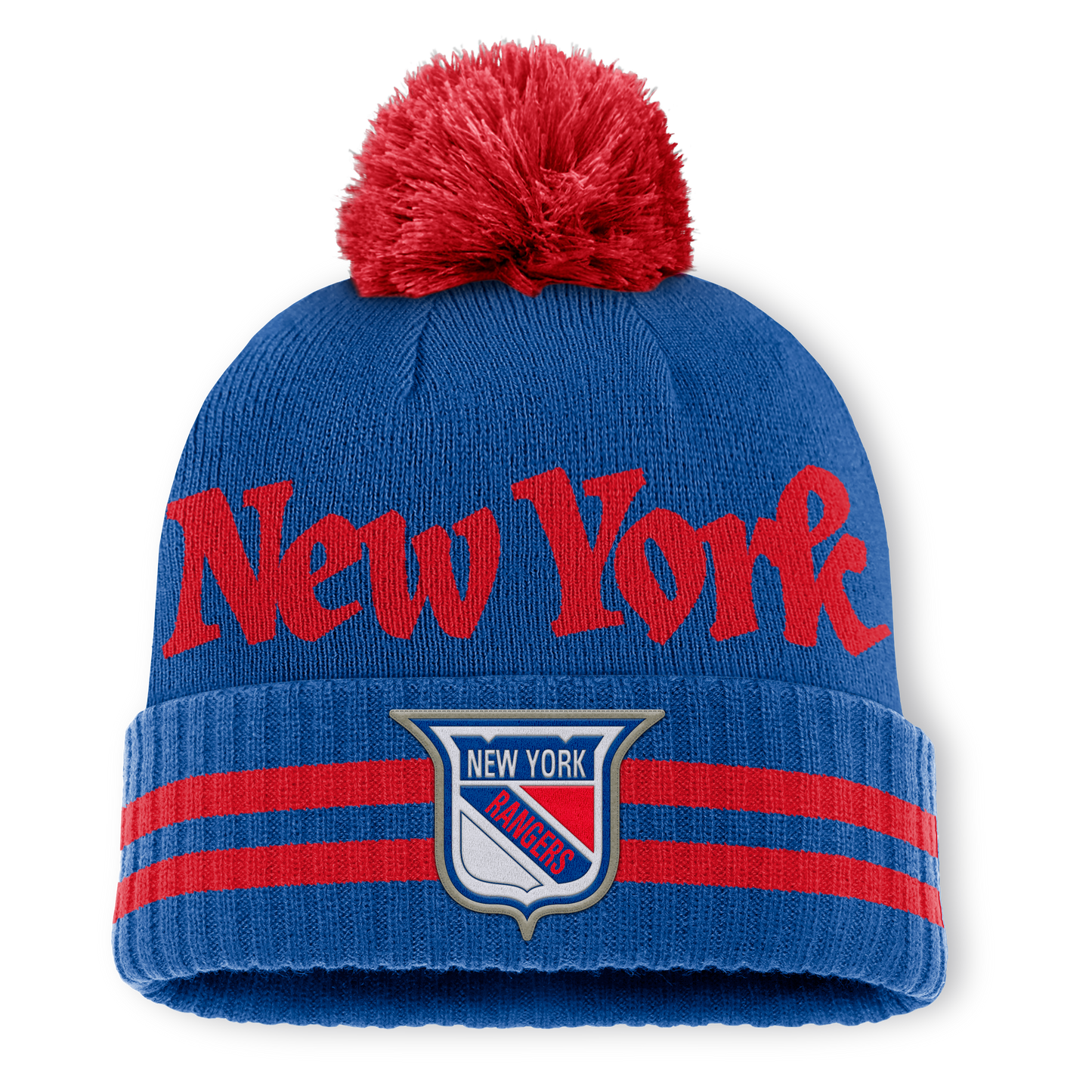 New York Rangers Fanatics Heritage Blind Side Cuff Knit Toque with Pom - Blue