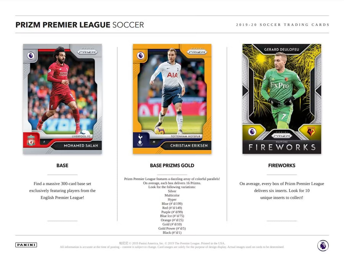 2019-20 Panini Prizm English Premier League Soccer Hobby box - 12 packs 12 Card Per Pack