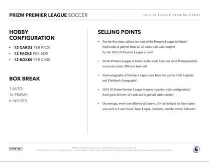 2019-20 Panini Prizm English Premier League Soccer Hobby box - 12 packs 12 Card Per Pack
