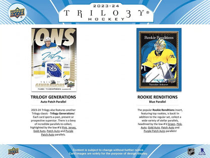 2023/24 Upper Deck Trilogy Hockey Cards Hobby Box
