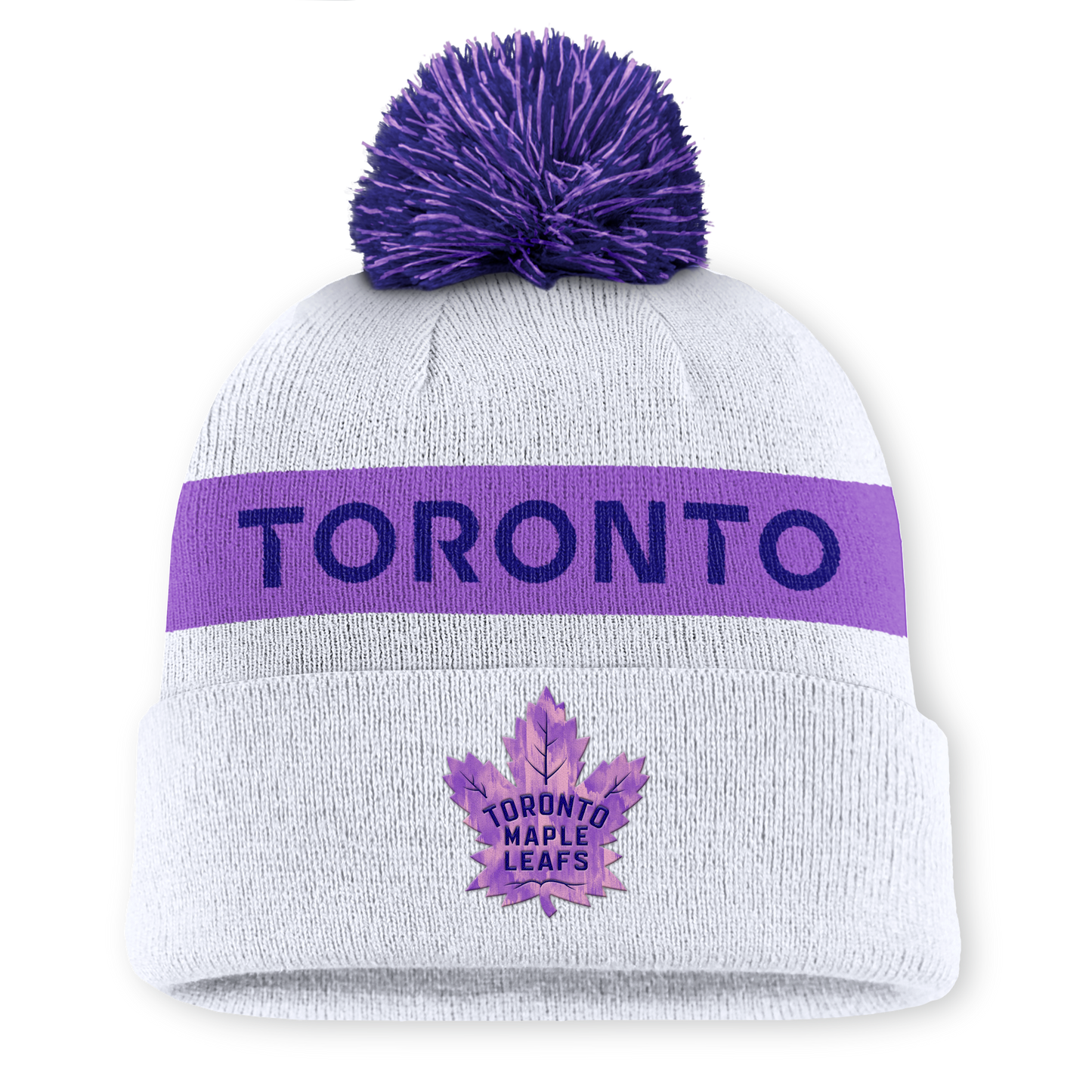 Toronto Maple Leafs 2024 Hockey Fights Cancer Cuffed Knit Pom Toque