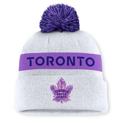 Toronto Maple Leafs 2024 Hockey Fights Cancer Cuffed Knit Pom Toque