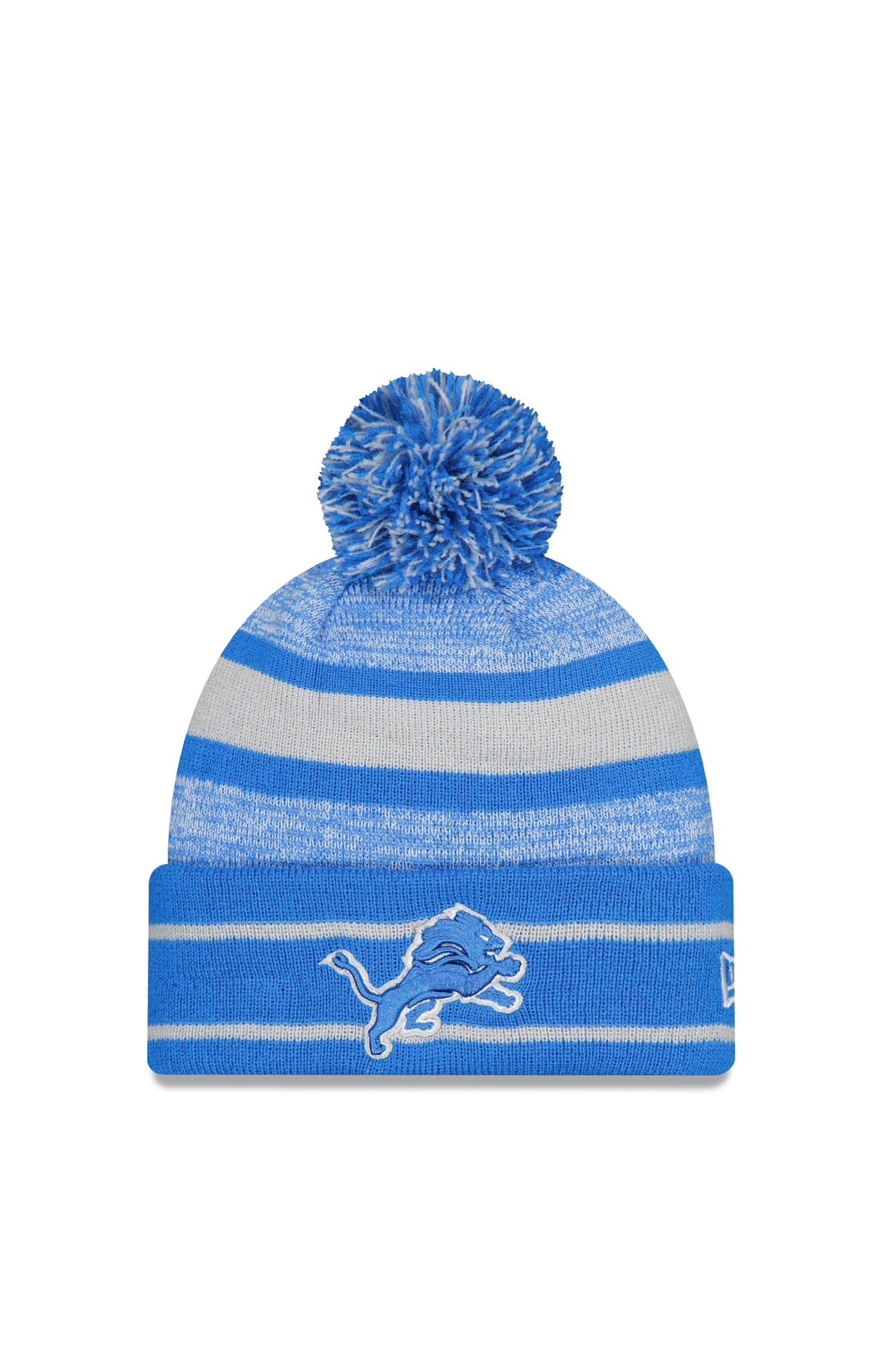 Detroit Lions Primary Logo New Era Blue/Grey Cuffed Knit Pom