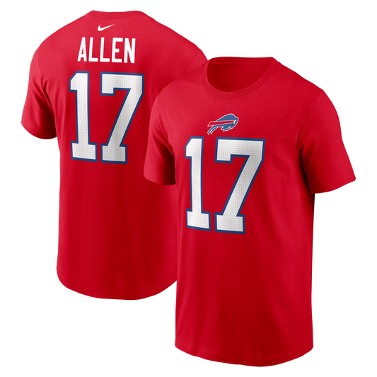 Buffalo Bills Josh Allen #17 Name & Number T-Shirt - Red - Pro League Sports Collectibles Inc.