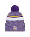 Minnesota Vikings New Era 2023 Sideline - Sport Cuffed Pom Knit Hat - Purple - Pro League Sports Collectibles Inc.