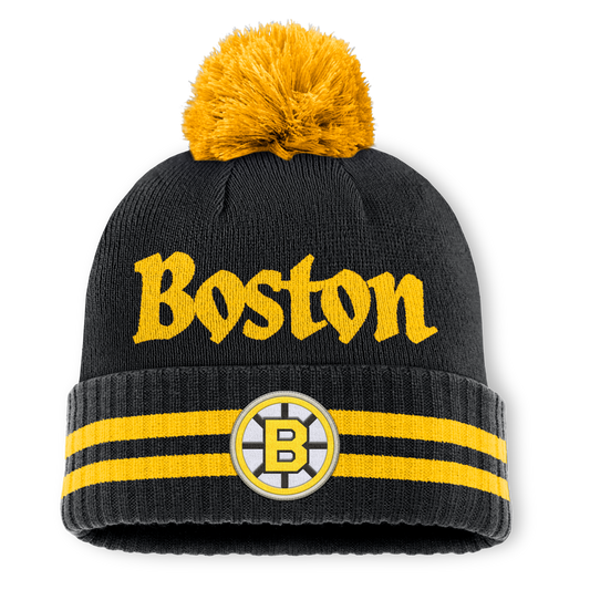 Boston Bruins Fanatics Heritage Blind Side Cuff Knit Toque with Pom - Black/Yellow