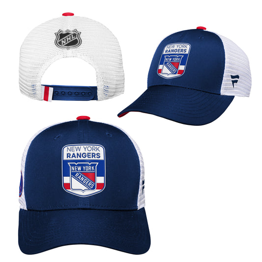 Youth New York Rangers Fanatics Branded 2023 NHL Draft On Stage Trucker Adjustable Hat - Pro League Sports Collectibles Inc.