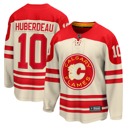 Calgary Flames Jonathan Huberdeau #10 2023 NHL Heritage Classic - Fanatics Breakaway Jersey - Cream - Pro League Sports Collectibles Inc.