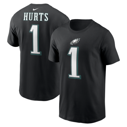 Jalen Hurts #1 Philadelphia Eagles Nike - Name & Number Black T-Shirt - Pro League Sports Collectibles Inc.