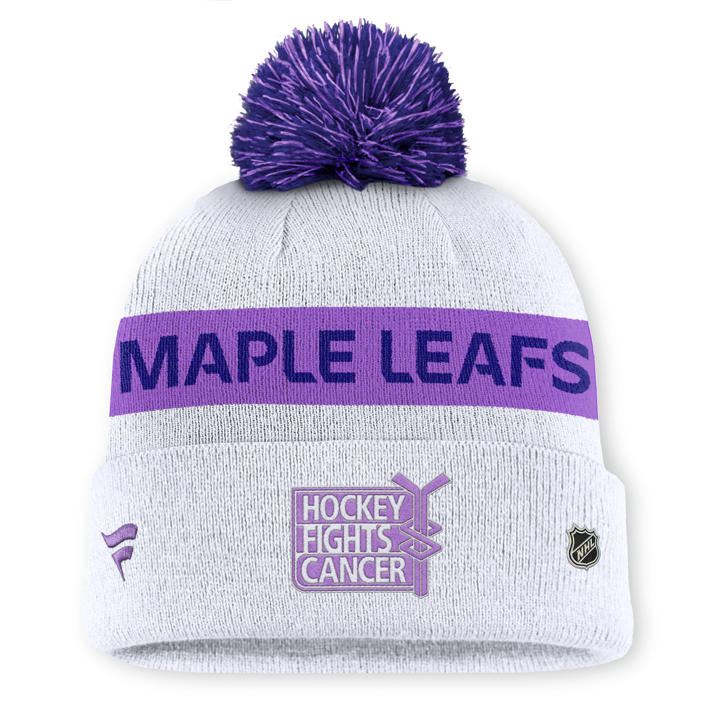 Toronto Maple Leafs 2024 Hockey Fights Cancer Cuffed Knit Pom Toque