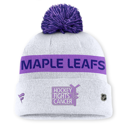 Toronto Maple Leafs 2024 Hockey Fights Cancer Cuffed Knit Pom Toque