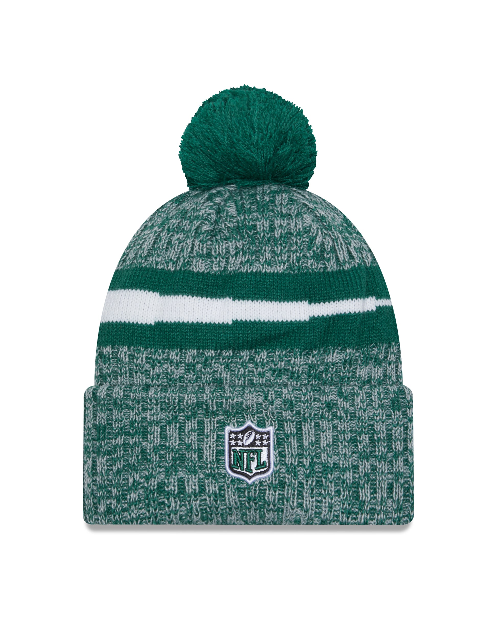 New York Jets New Era 2023 Sideline - Sport Cuffed Pom Knit Hat - Green - Pro League Sports Collectibles Inc.