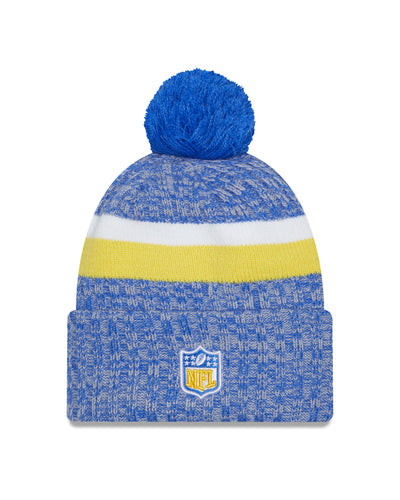 Los Angeles Rams New Era 2023 Sideline - Sport Cuffed Pom Knit Hat - Blue - Pro League Sports Collectibles Inc.