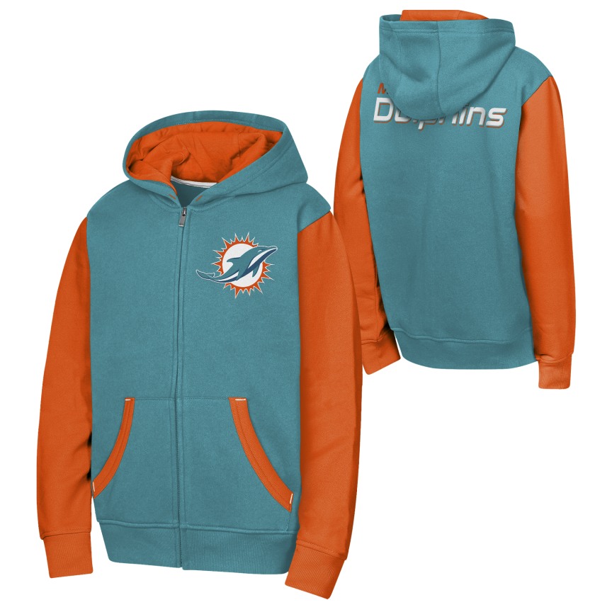 Youth Miami Dolphins Stadium 2.0 Full Zip Fleece Hoodie