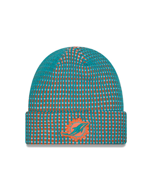 Miami Dolphins 2026 New Era NFL Sideline Cold Weather Cuff Knit Toque - Aqua / Orange