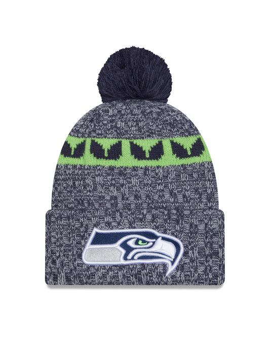 Seattle Seahawks New Era 2023 Sideline - Sport Cuffed Pom Knit Hat - Navy - Pro League Sports Collectibles Inc.