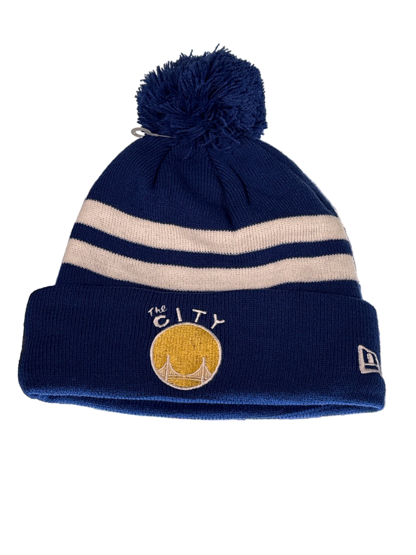 Golden State Warriors Stripe New Era Cuff Pom Knit Toque