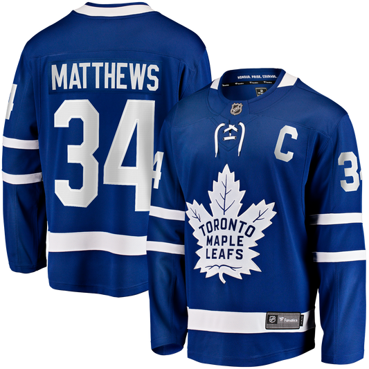 Toronto Maple Leafs Auston Matthews #34 Fanatics Branded Home Breakaway Jersey with Captain "C" - Royal Blue