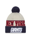 New York Giants New Era 2023 Sideline Historic Pom Cuffed Knit Hat - Cream/Blue - Pro League Sports Collectibles Inc.