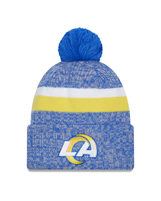 Los Angeles Rams New Era 2023 Sideline - Sport Cuffed Pom Knit Hat - Blue - Pro League Sports Collectibles Inc.