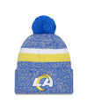 Los Angeles Rams New Era 2023 Sideline - Sport Cuffed Pom Knit Hat - Blue - Pro League Sports Collectibles Inc.