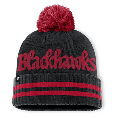 Chicago Blackhawks Fanatics Heritage Blind Side Cuff Knit Toque with Pom - Black