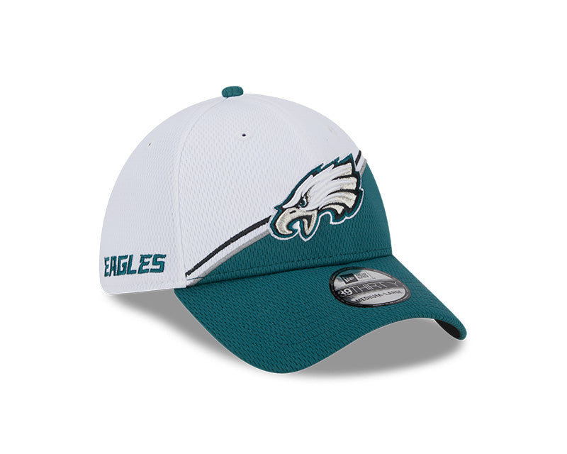 Philadelphia Eagles New Era 2023 Sideline 39THIRTY Flex Hat - White/Midnight Green - Pro League Sports Collectibles Inc.