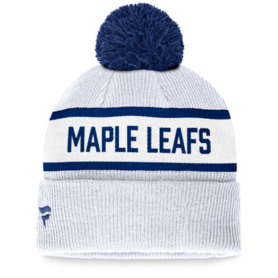 Toronto Maple Leafs Fanatics Branded White Fundamental Wordmark Cuffed Knit Hat with Pom - Pro League Sports Collectibles Inc.