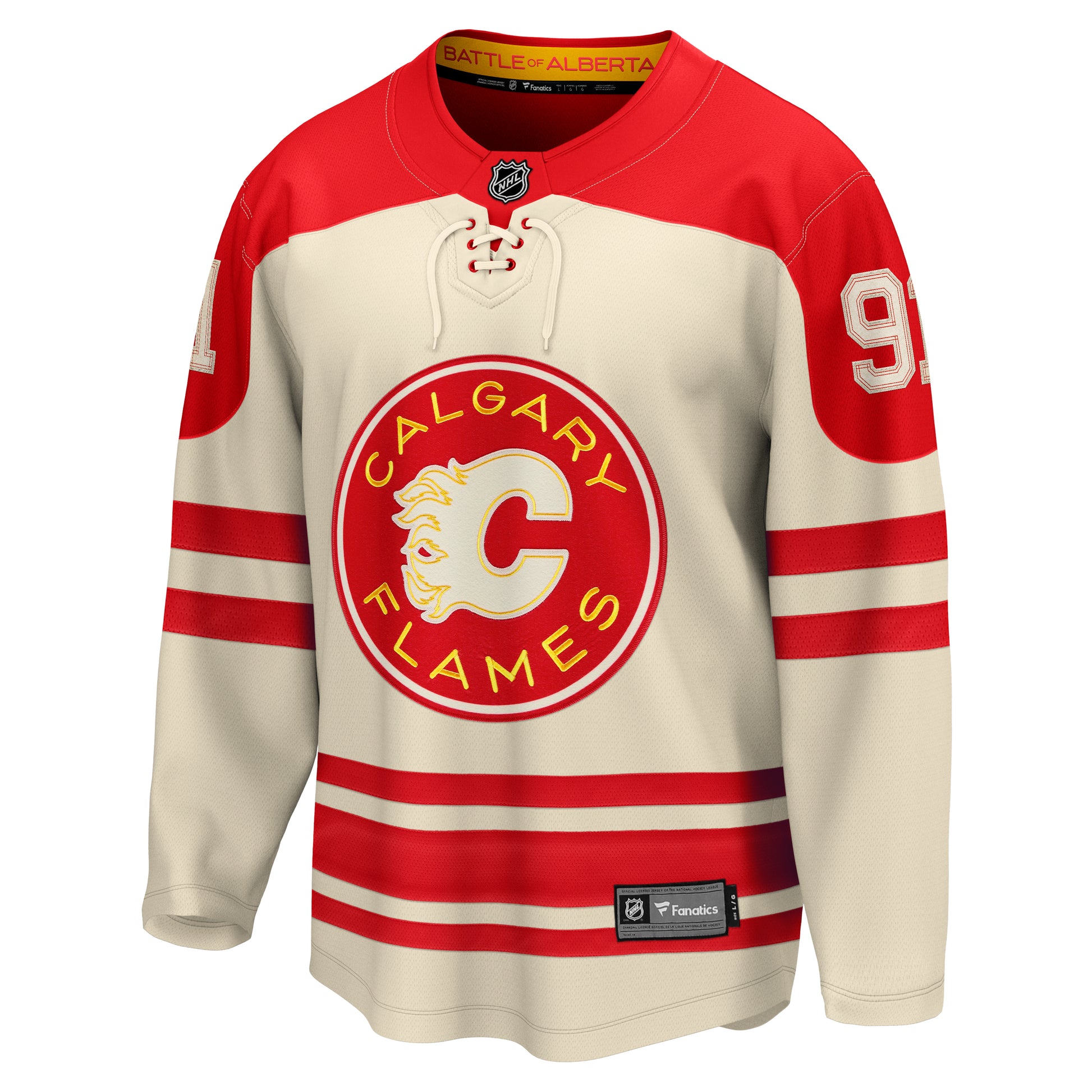 Calgary Flames Nazem Kadri #91 2023 NHL Heritage Classic - Fanatics Breakaway Jersey - Cream - Pro League Sports Collectibles Inc.