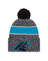 Carolina Panthers New Era 2023 Sideline - Sport Cuffed Pom Knit Hat - Black - Pro League Sports Collectibles Inc.
