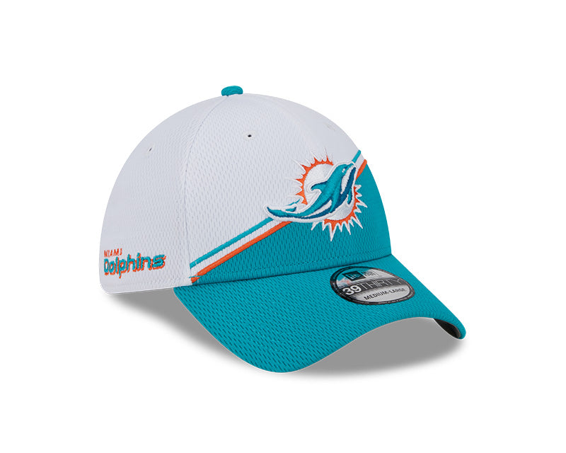 Miami Dolphins New Era 2023 Sideline 39THIRTY Flex Hat - White/Teal - Pro League Sports Collectibles Inc.