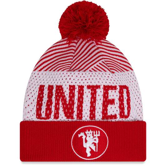 Youth Manchester United New Era Engineered Cuffed Knit Hat Pom - Red/White