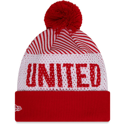 Youth Manchester United New Era Engineered Cuffed Knit Hat Pom - Red/White