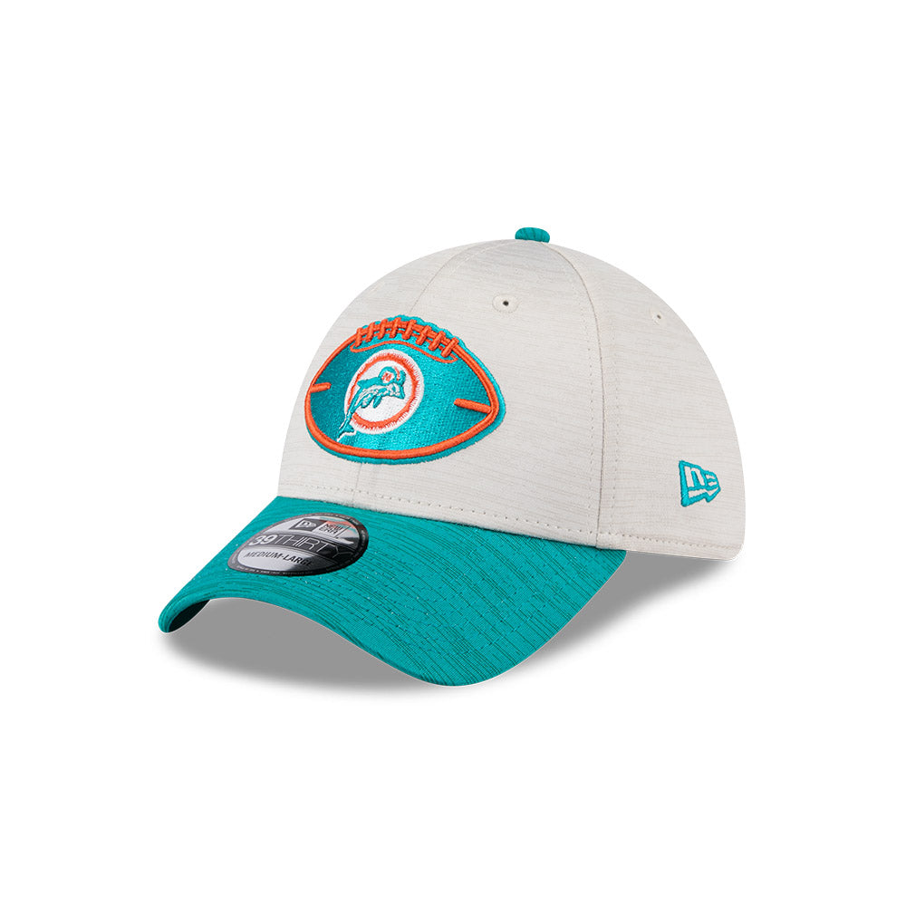 Miami Dolphins New Era 2024 Sideline Historic 39THIRTY Flex Hat - Stone / Turquoise