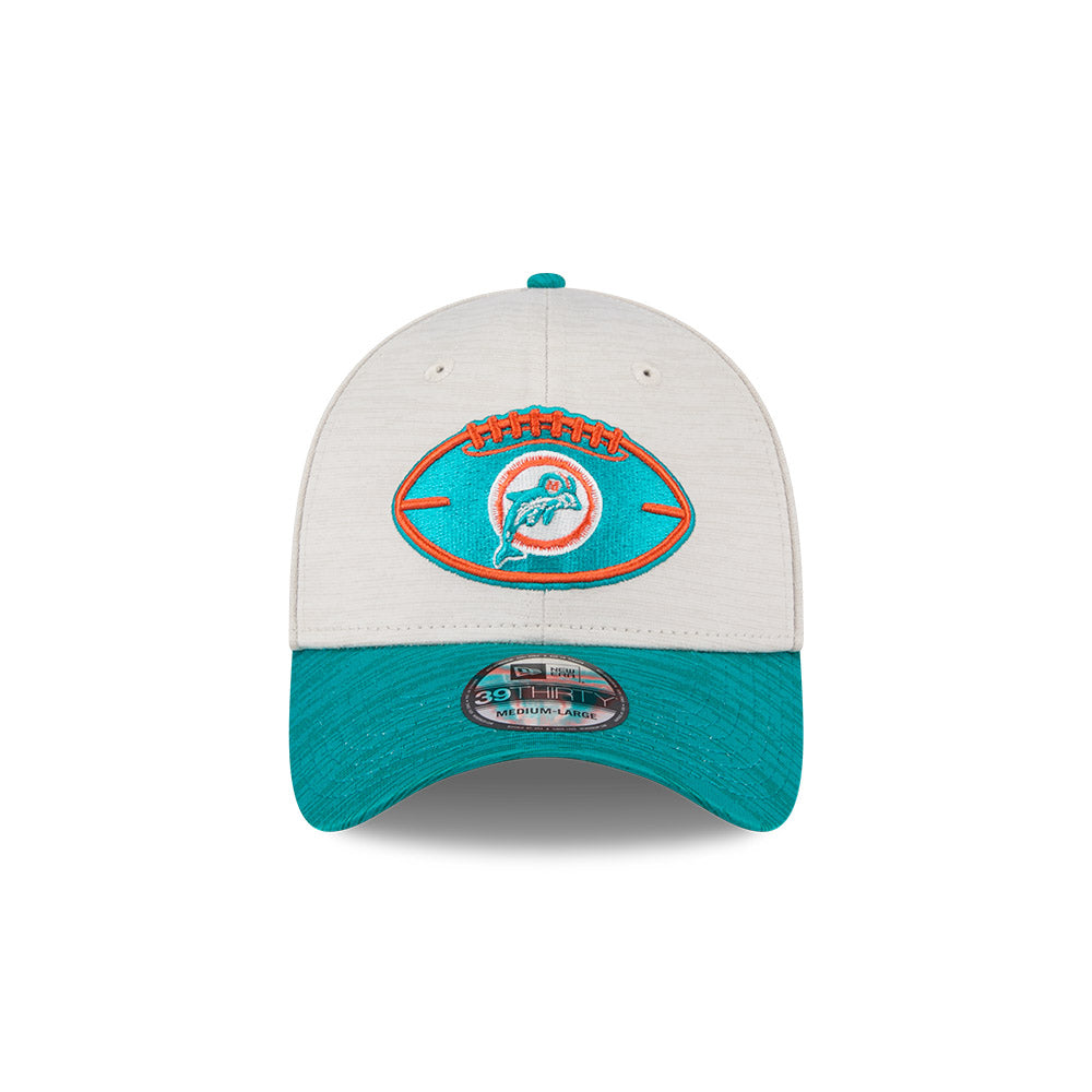 Miami Dolphins New Era 2024 Sideline Historic 39THIRTY Flex Hat - Stone / Turquoise