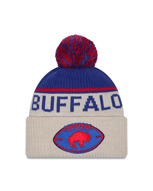 Buffalo Bills 2024 New Era NFL Sideline Historic Cuffed Pom Knit - Cream - Pro League Sports Collectibles Inc.