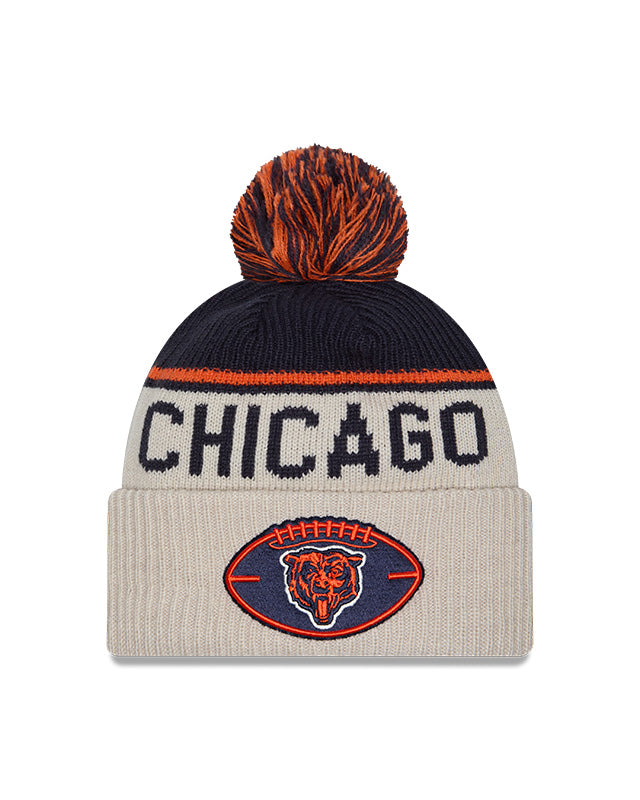 Chicago Bears 2024 New Era NFL Sideline Historic Cuffed Pom Knit - Cream