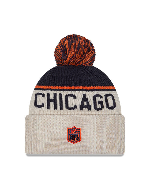 Chicago Bears 2024 New Era NFL Sideline Historic Cuffed Pom Knit - Cream