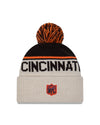 Cincinnati Bengals 2024 New Era NFL Sideline Historic Cuffed Pom Knit - Cream