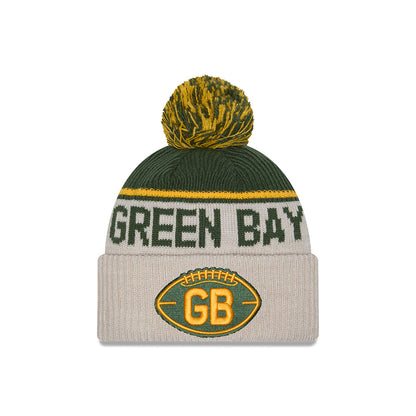 Green Bay Packers 2024 New Era NFL Sideline Historic Cuffed Pom Knit - Cream