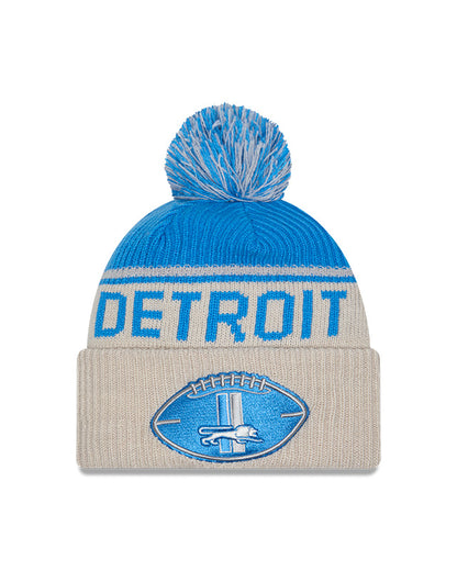 Detroit Lions 2024 New Era NFL Sideline Historic Cuffed Pom Knit - Cream