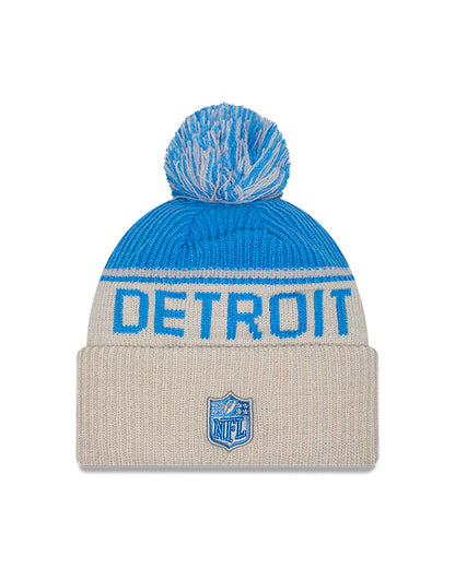 Detroit Lions 2024 New Era NFL Sideline Historic Cuffed Pom Knit - Cream