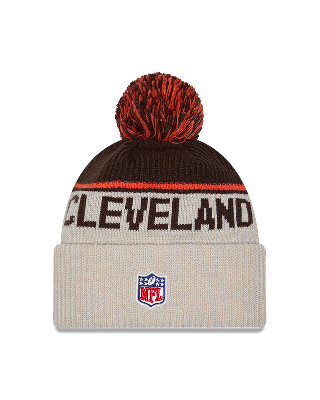 Cleveland Browns 2024 New Era NFL Sideline Historic Cuffed Pom Knit - Cream