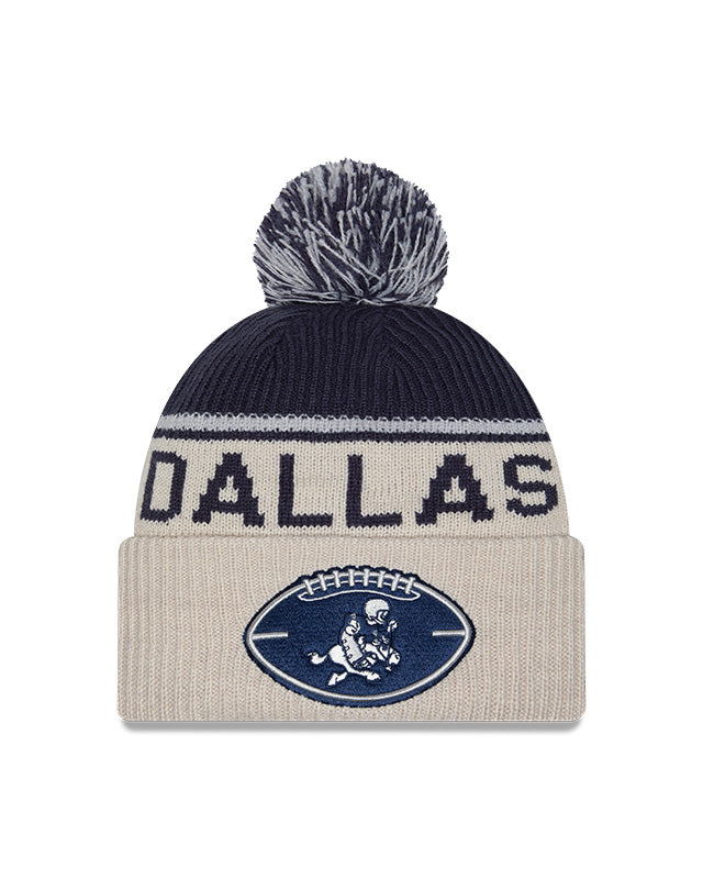 Dallas Cowboys 2024 New Era NFL Sideline Historic Cuffed Pom Knit - Cream - Pro League Sports Collectibles Inc.