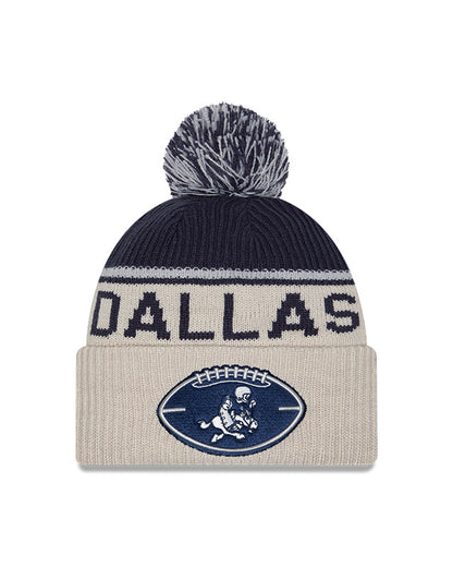 Dallas Cowboys 2024 New Era NFL Sideline Historic Cuffed Pom Knit - Cream