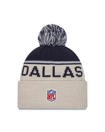 Dallas Cowboys 2024 New Era NFL Sideline Historic Cuffed Pom Knit - Cream