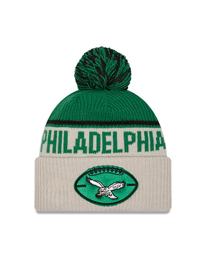 Philadelphia Eagles 2024 New Era NFL Sideline Historic Cuffed Pom Knit - Cream