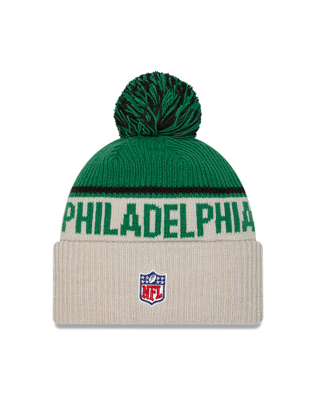 Philadelphia Eagles 2024 New Era NFL Sideline Historic Cuffed Pom Knit - Cream