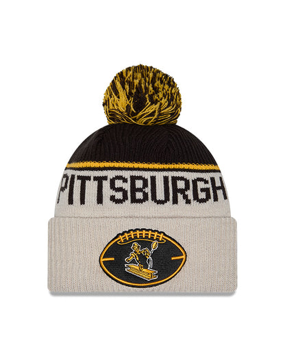 Pittsburgh Steelers 2024 New Era NFL Sideline Historic Cuffed Pom Knit - Cream